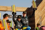 Mikaela Ahlin-Kottulinsky und Johan Kristoffersson vom Team Rosberg X Racing, Gewinner der ersten Extreme E-Rallye-Etappe 2024 in Saudi Arabien.