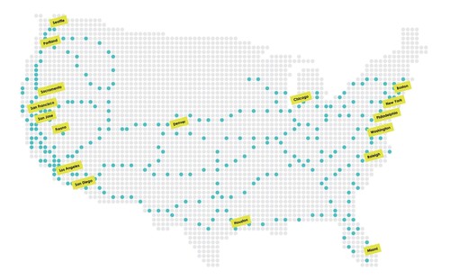 Das geplante Netz von Schnellladestationen von Electrify America.