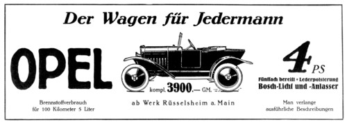 Werbung für den Opel Laubfrosch (1924).