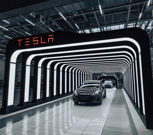 Produktion in der Tesla-Fabrik Berlin-Brandenburg in Grünheide.
