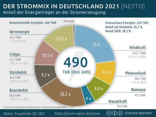 Der Strommix in Deutschland 2021.