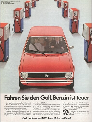 VW Golf in einer Zeitungsannonce von 1974.